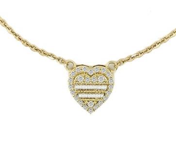 14K 0.43CT Yellow Gold Diamond Baguette Heart Necklace