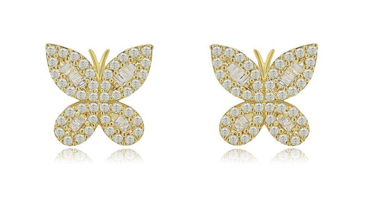 14K 0.72CT 11MM Diamond Baguette Butterfly Screw-Back Earrings