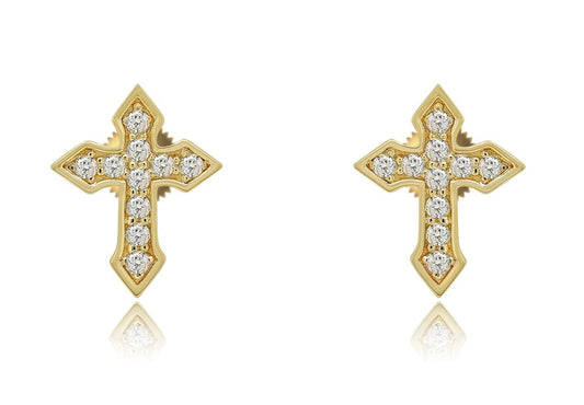 14K 0.17CT 10.5MM Yellow Gold Diamond Screw-Back Cross Earrings