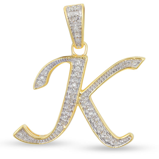 10K 1" Yellow Gold Diamond Cursive Initial Pendants