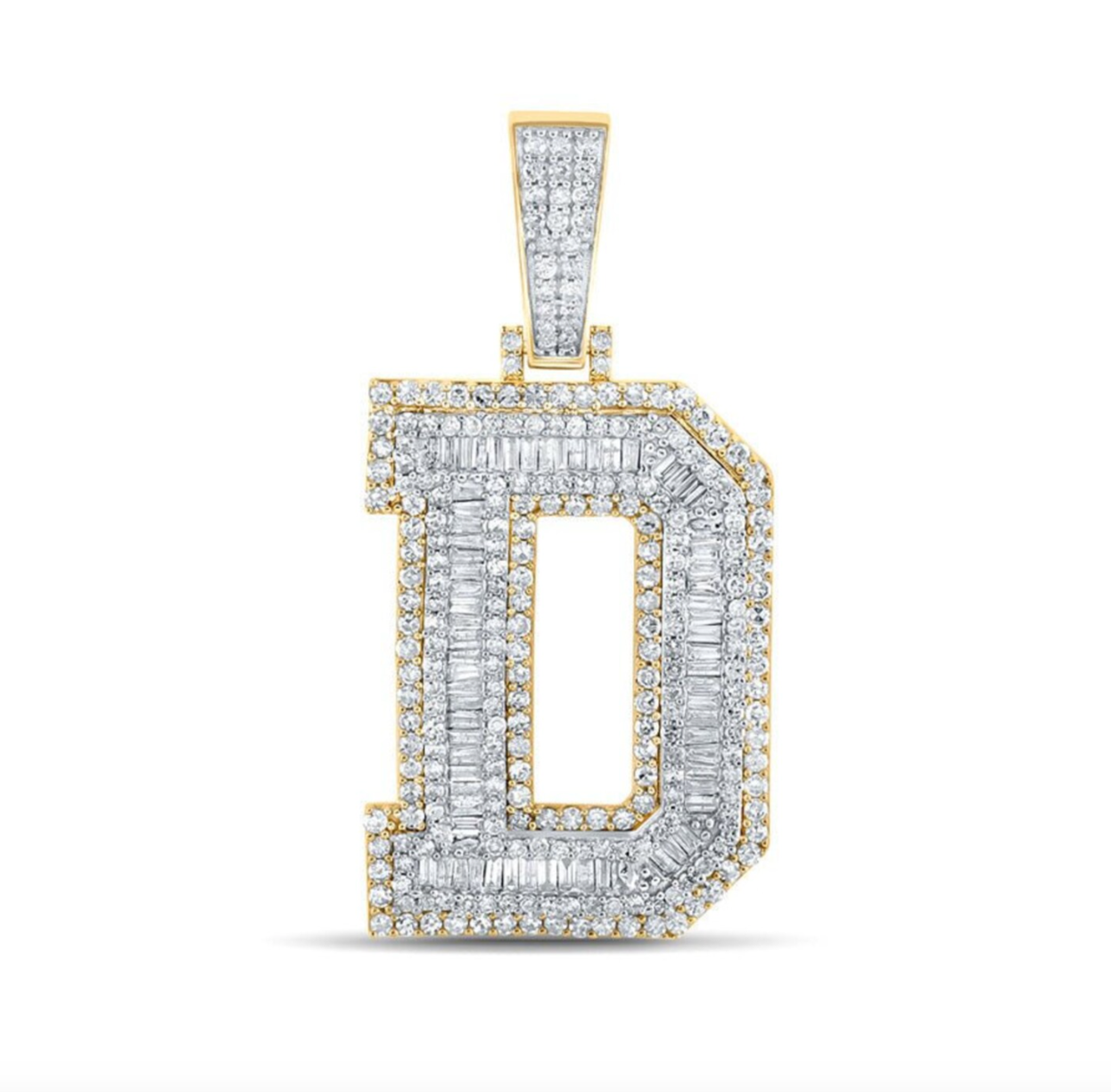 "D" Diamond Two-Tone Baguette Initial Pedant