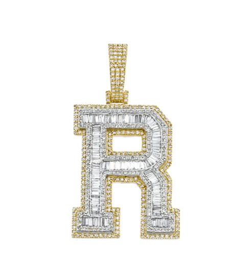 10K 1.83CT Two-Tone Diamond Baguette Initial "R" Pendant