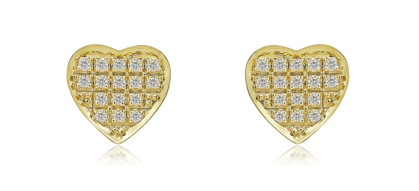 10K 0.05CT 6MM Yellow Gold Diamond Heart Screw-Back Earrings