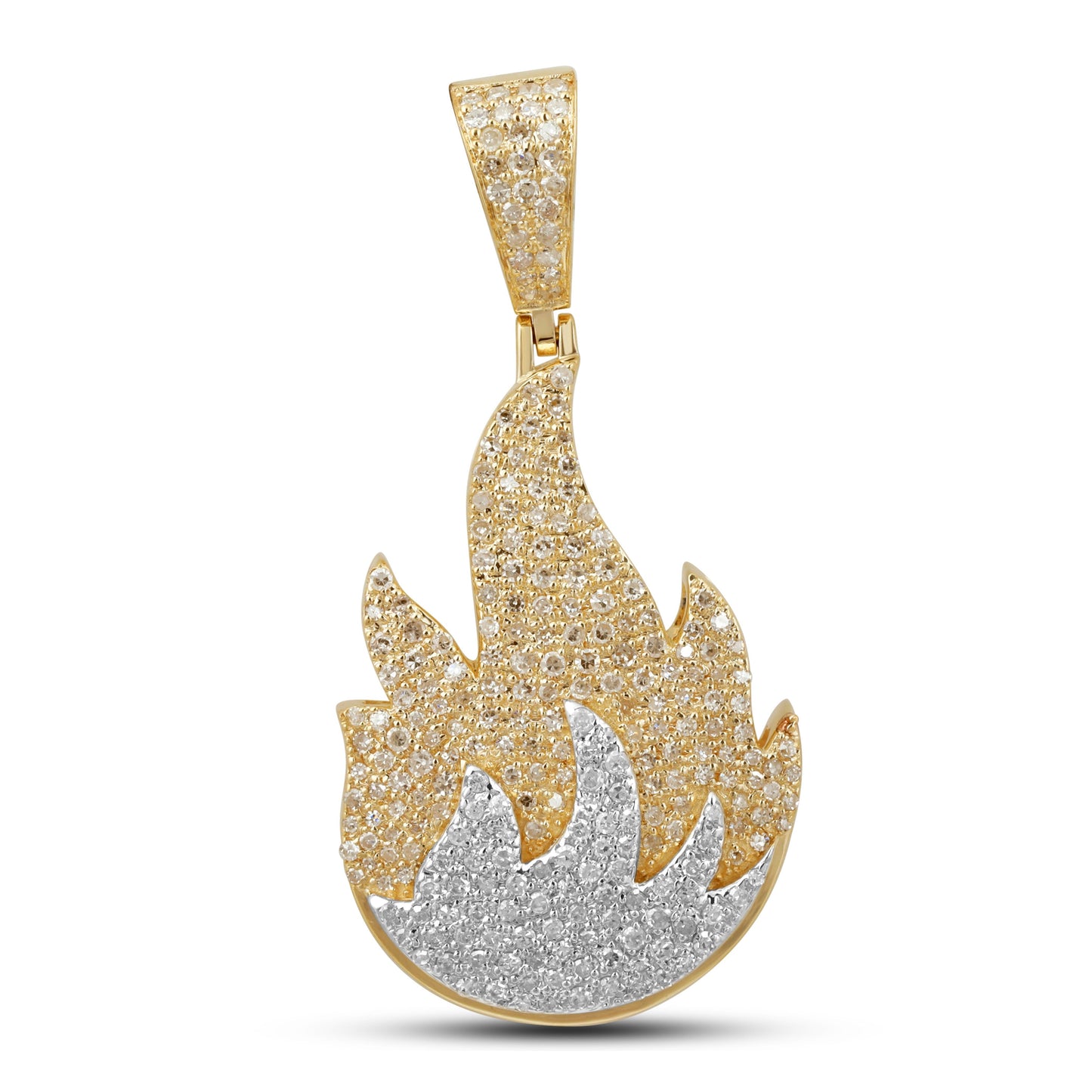 10K 0.82CT 1.4" Two-Tone Diamond Flame Gold Pendant