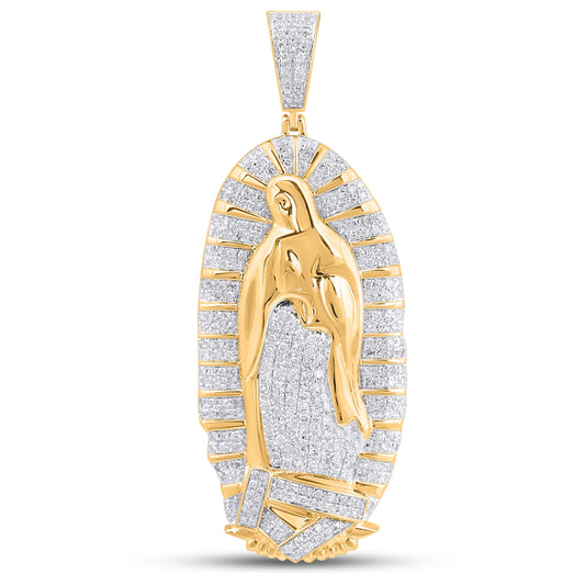 14K 0.89CT 2" Yellow Gold Diamond Virgin Mary Pendant