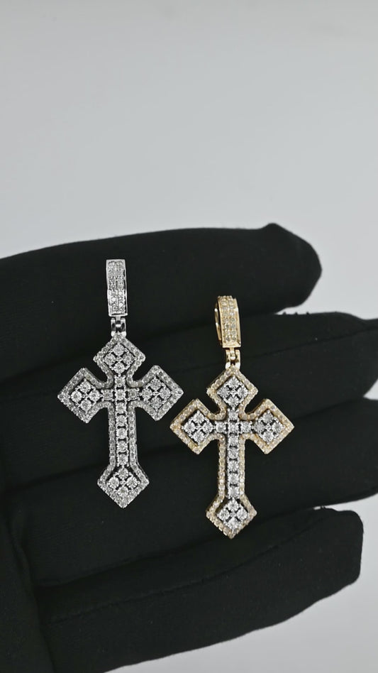 14K 0.79CT Two-Tone Diamond Cross Pendant