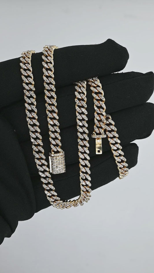 10K 8MM 20" 6.64CT Yellow Gold Diamond Cuban Link Chain