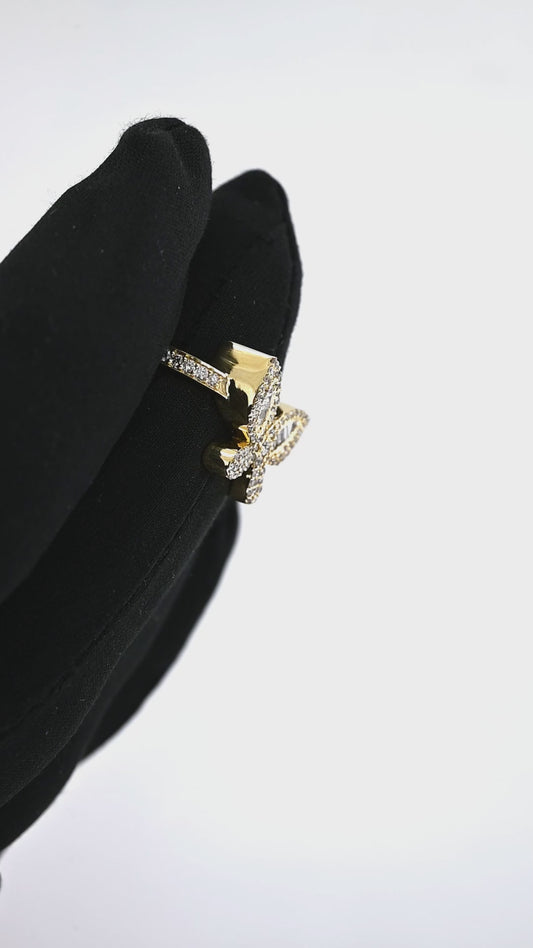 14K 0.54CT Yellow Gold Diamond Baguette Butterfly Ring