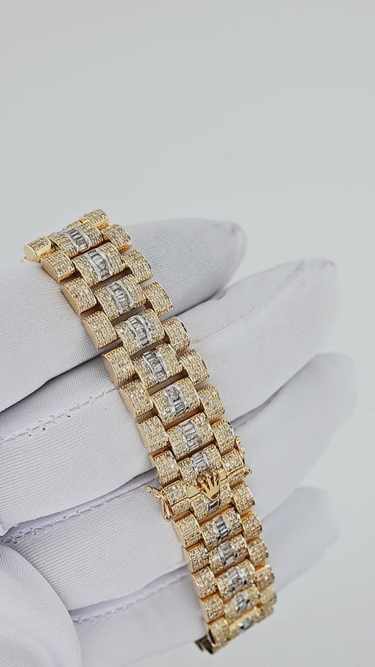 10K 15MM 6.99CT Two-Tone Baguette Diamond Rolex Bracelet