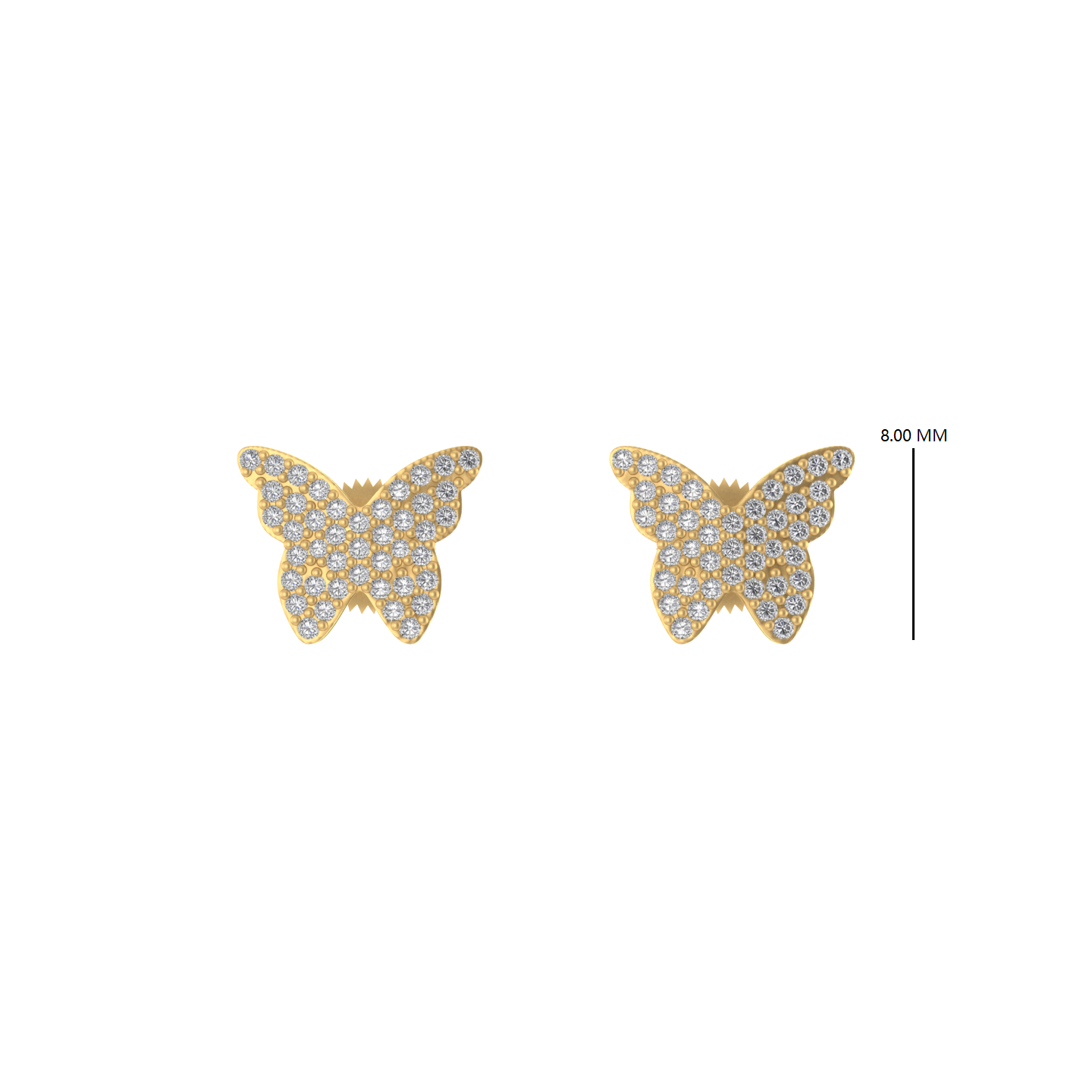 14K 0.38CT 8MM Yellow Gold Diamond Butterfly Screw-Back Earrings