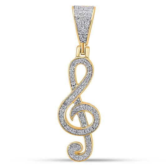 10K 0.32CT 1.3" Diamond Music Treble Note Gold Pendant